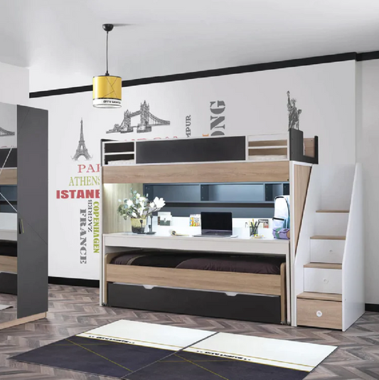 NEW CITY LOFT BED WITH DESK GREY - Zoomie Beds