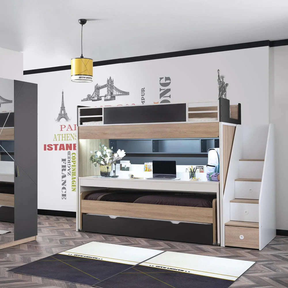 NEW CITY LOFT BED WITH DESK GREY - Zoomie Beds